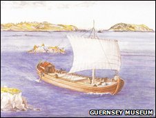 Celtic Sailing Vessel based on Guernsey Ship, artist's reconstruction, Guernsey Museum